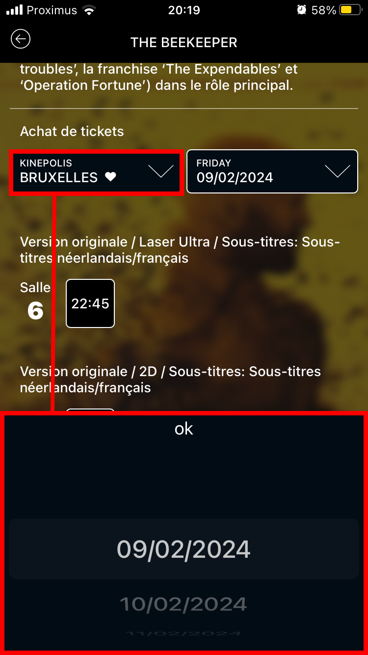 Original app: date chosen with a second scrolling picker