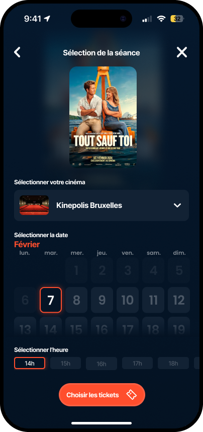 Session screen to choose the cinema, date and time on one page