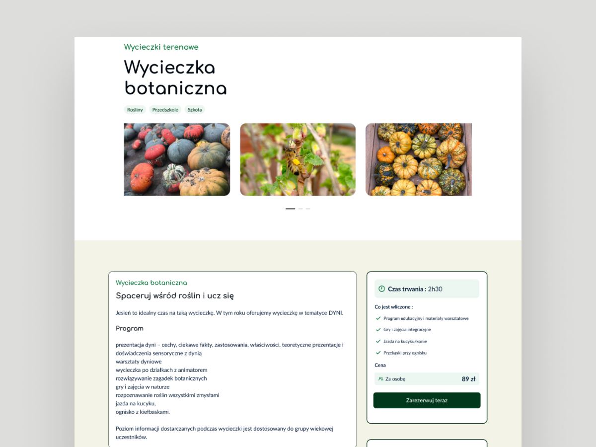 PGR Bródno Botanical workshop page mockup