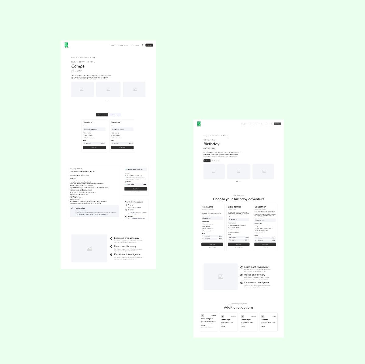 PGR Bródno Low fidelity wireframe of an activity page