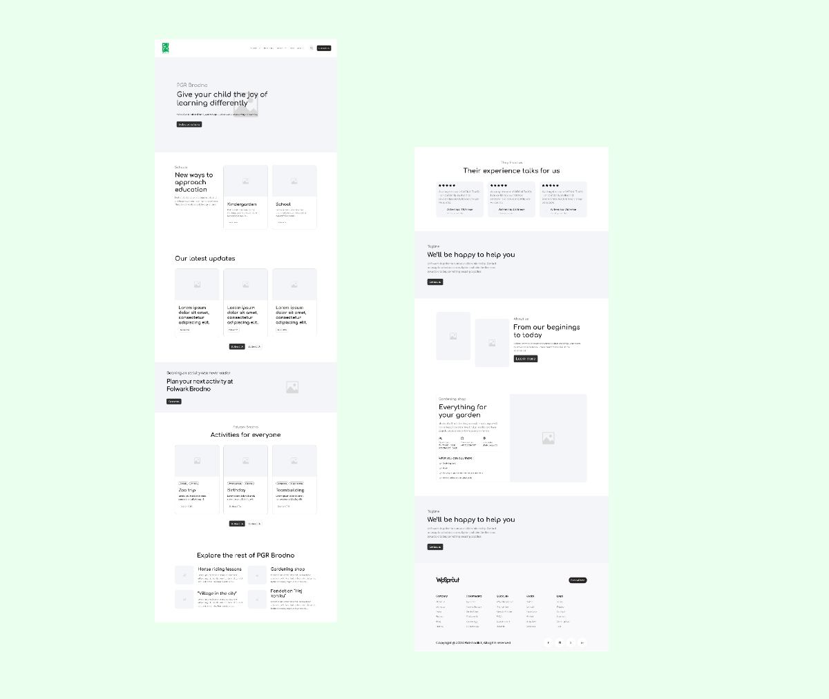 PGR Bródno Low fidelity wireframe of the homepage